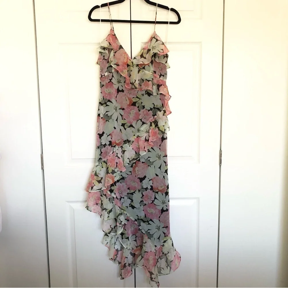 Black Floral Zara Chiffon Midi Dress Size M - Picture 2 of 9